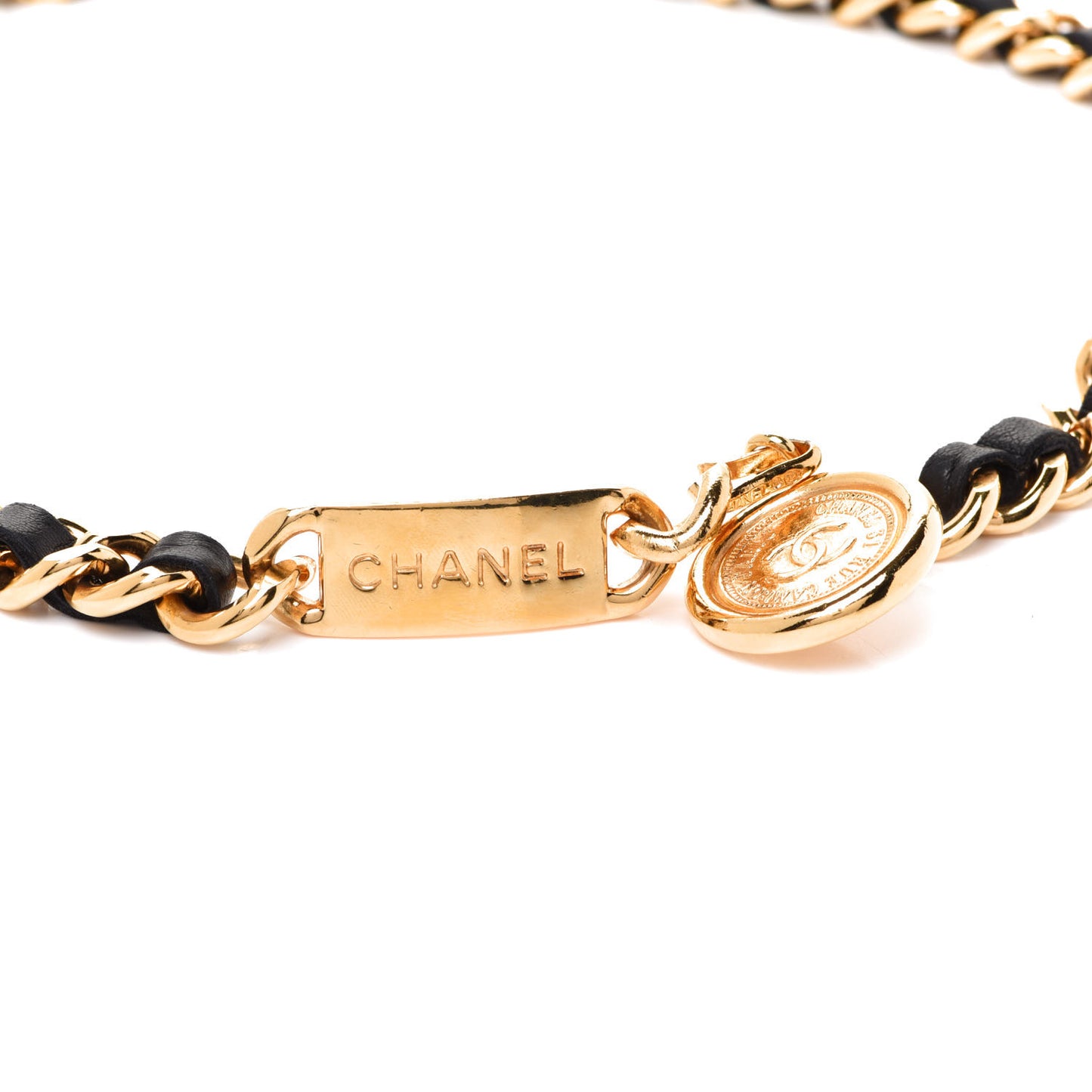 Lambskin Chain CC Medallion Belt Black Gold