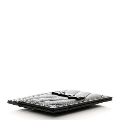 Saint Laurent Grain De Poudre Matelasse Chevron Monochrome Monogram Credit Card Case Black 4 of 8