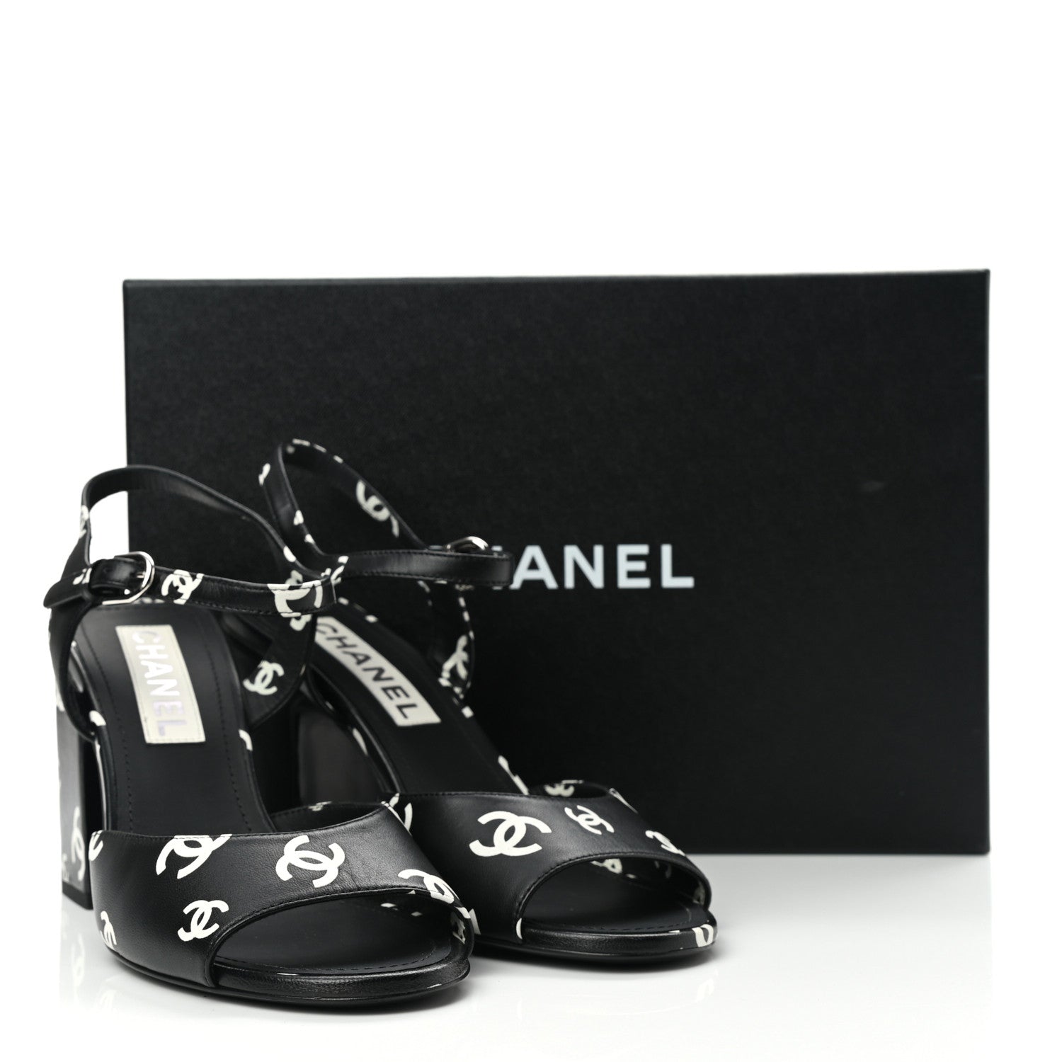 Chanel Printed Lambskin CC Sandals 39 Black White 9 of 9