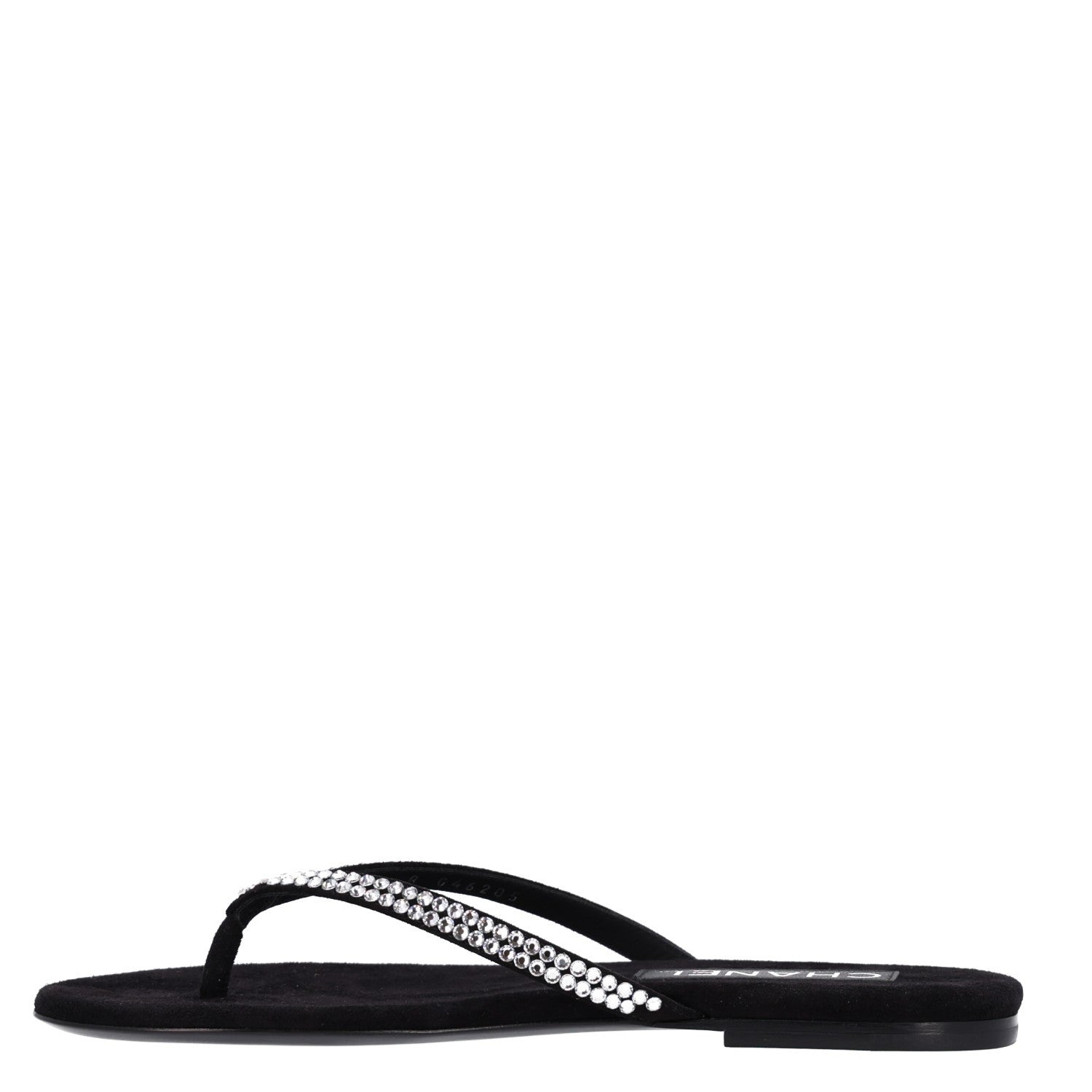 Chanel Suede Kidskin Strass CC Thong Sandals 36.5 Black 1 of 9