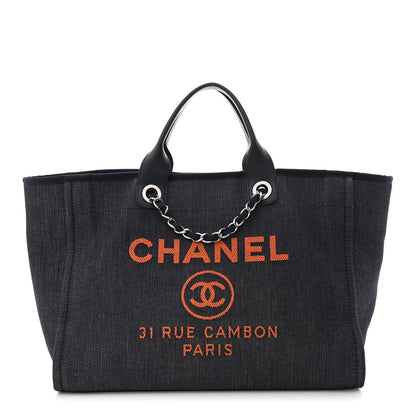 Chanel Canvas Large Deauville Tote Blue Orange 1 of 10