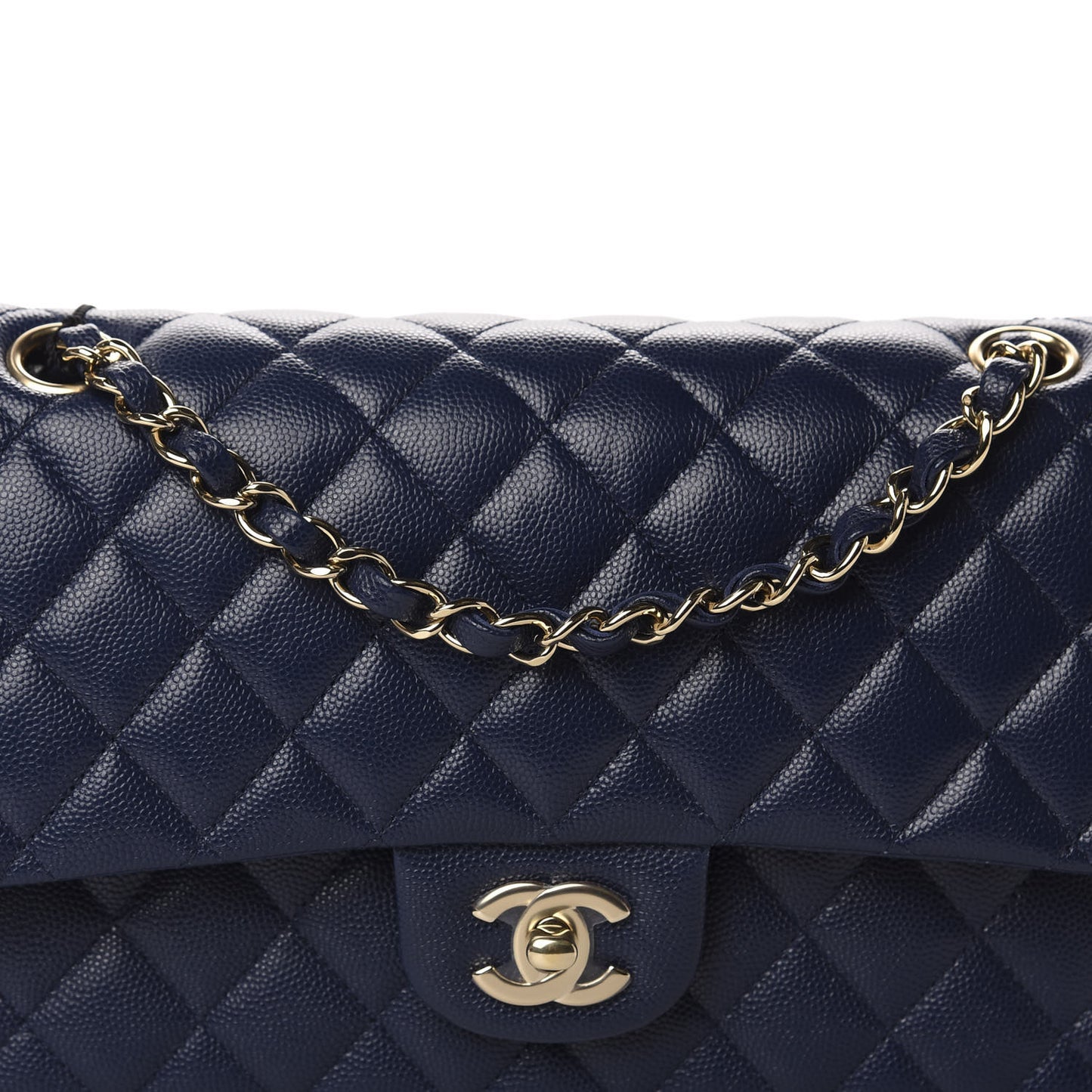 Caviar Quilted Medium Double Flap Navy
