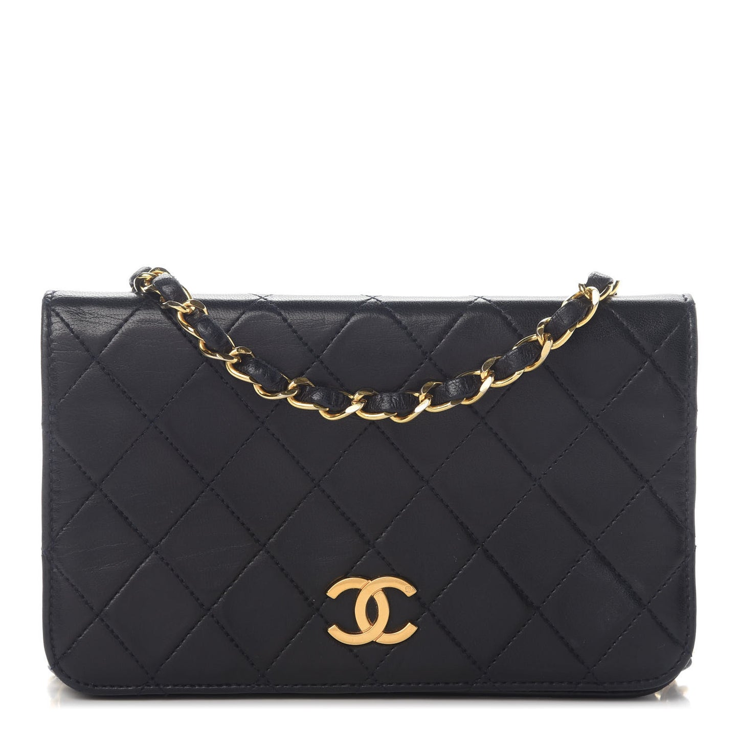 Lambskin Quilted Small Single Flap Bag Navy