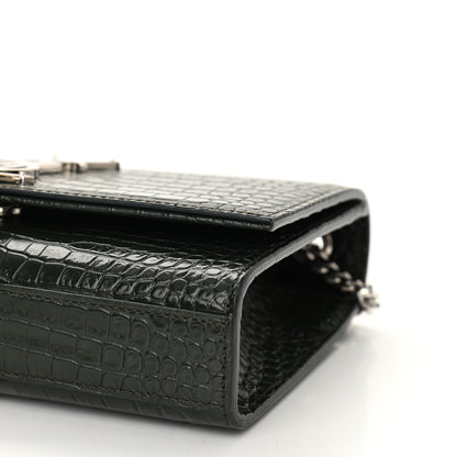 Saint Laurent Calfskin Crocodile Embossed Small Classic Monogram Kate Tassel Satchel Dark Green 8 of 8