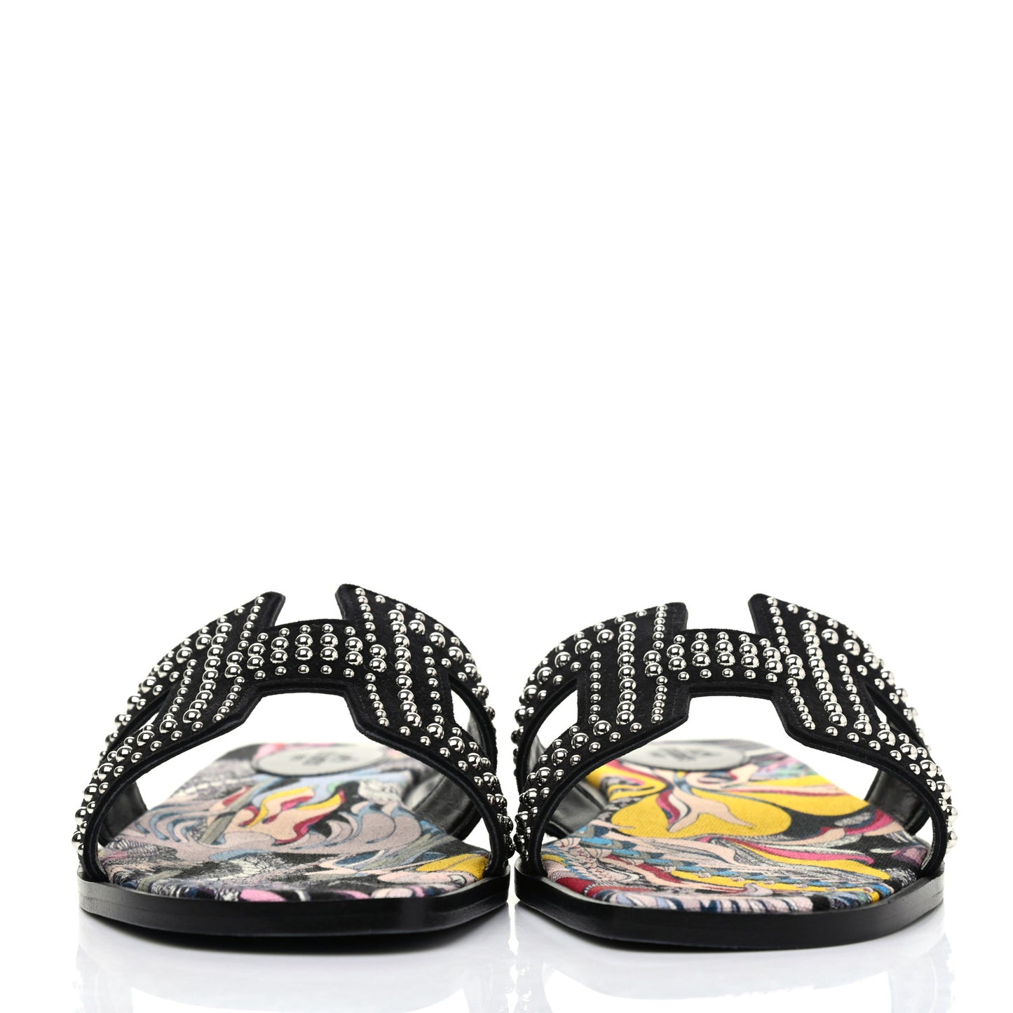 Suede Goatskin Studded Oran Sandals 38 Black