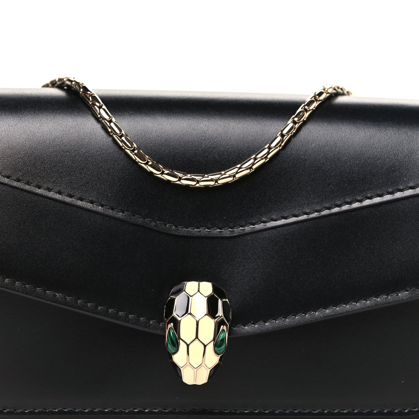 Calfskin Serpenti Forever Chain Wallet Black