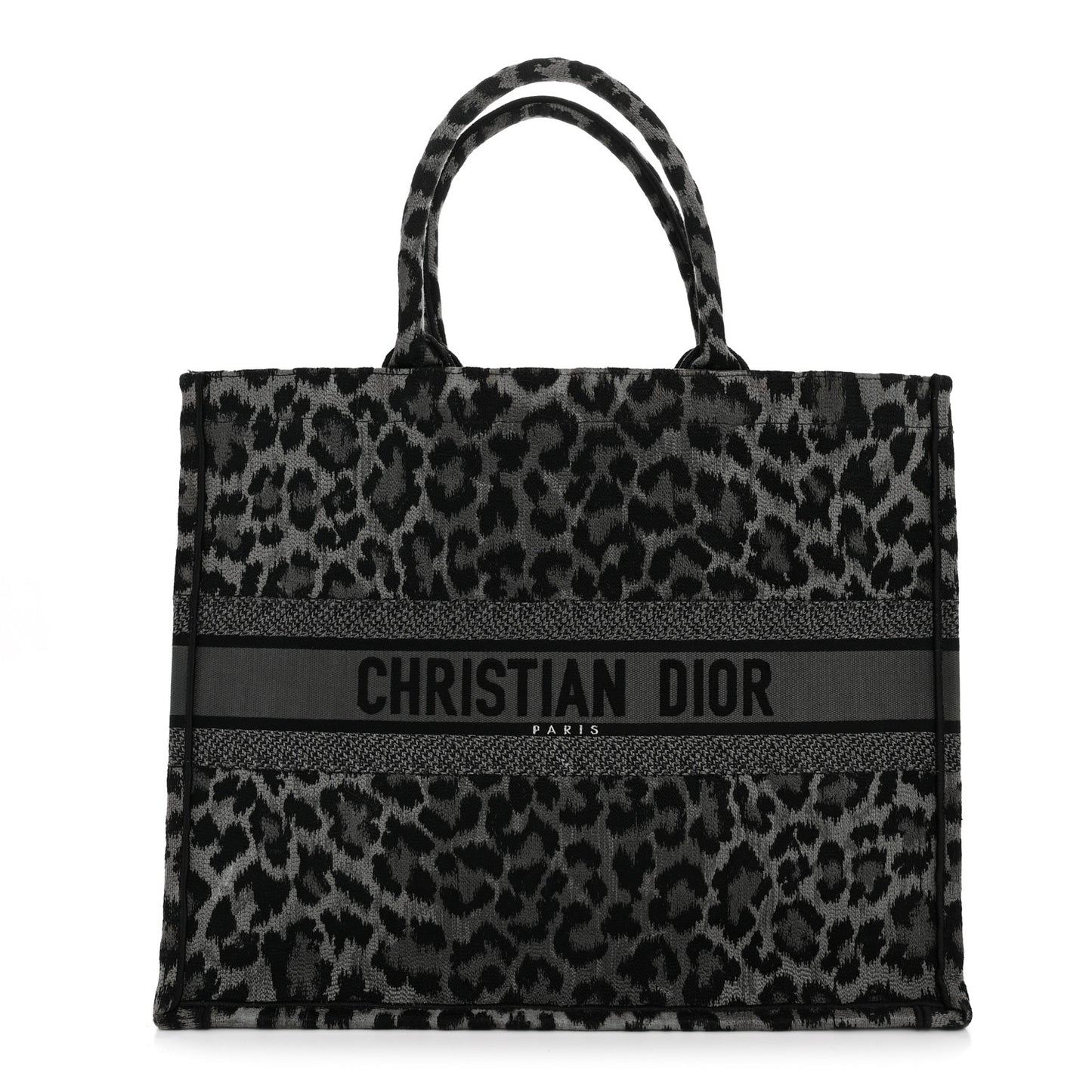 Canvas Mizza Embroidered Large Leopard Book Tote Grey