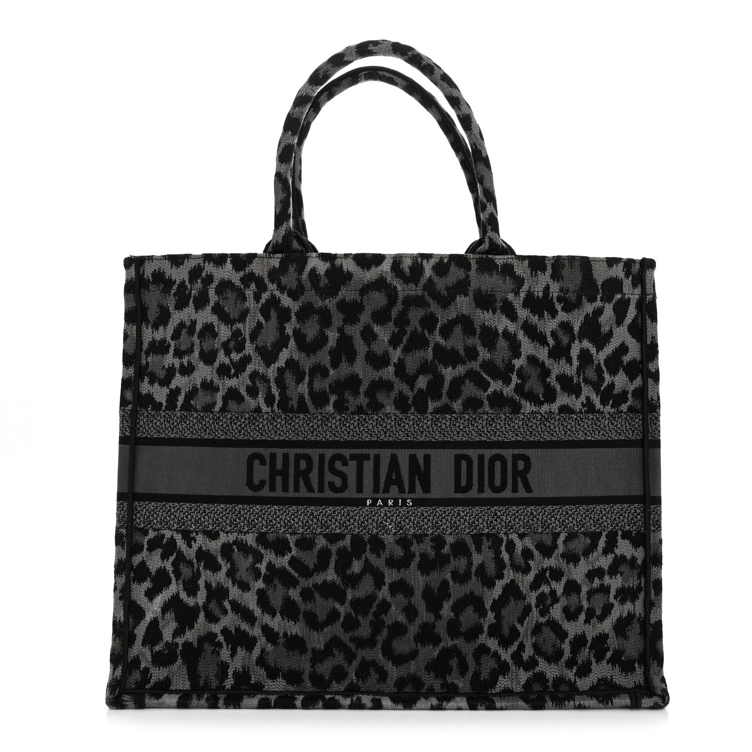 Christian Dior Canvas Mizza Embroidered Large Leopard Book Tote Grey 1 of 13