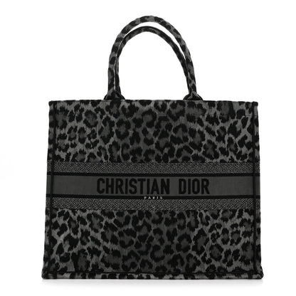 Christian Dior Canvas Mizza Embroidered Large Leopard Book Tote Grey 1 of 13
