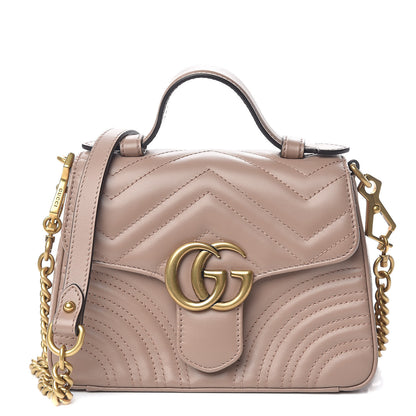 Gucci Calfskin Matelasse Mini GG Marmont Top Handle Shoulder Bag Porcelain Rose 1 of 11