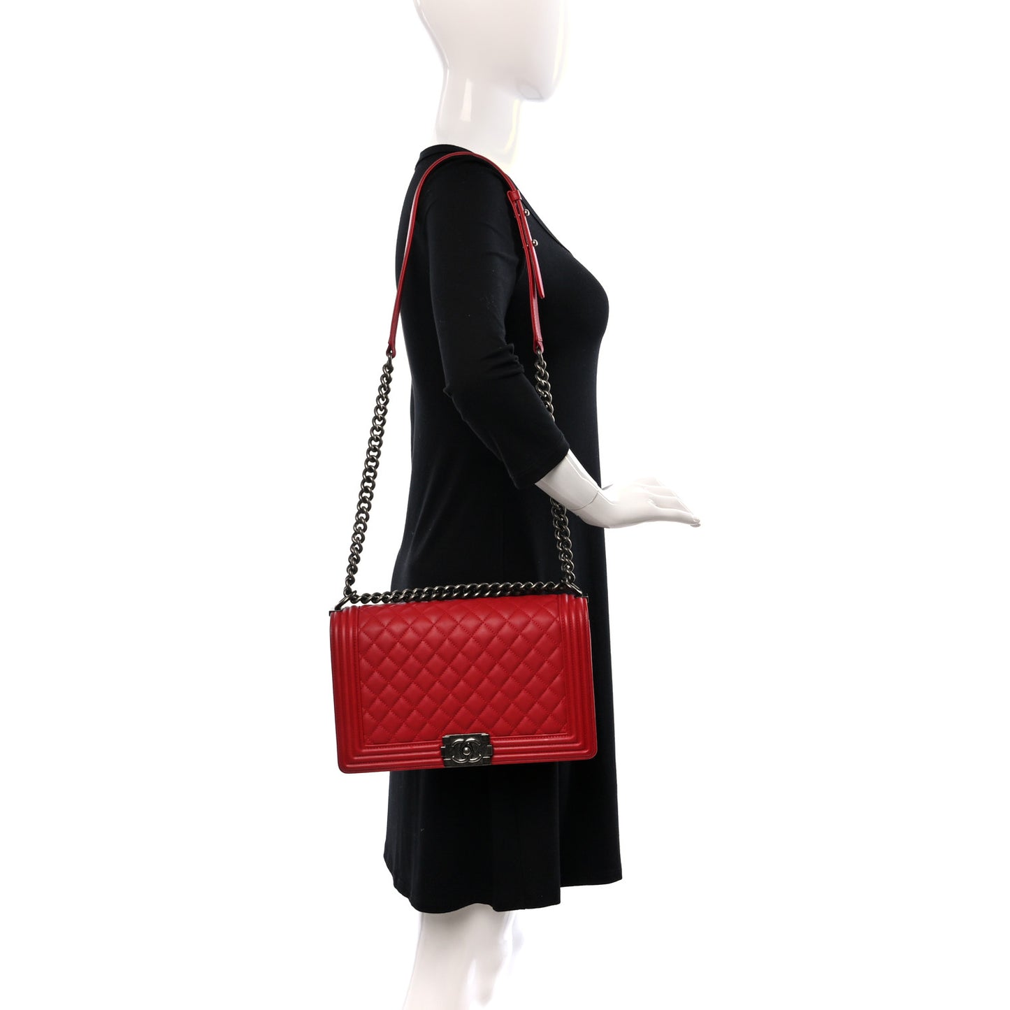 Calfskin Quilted New Medium Boy Flap Red