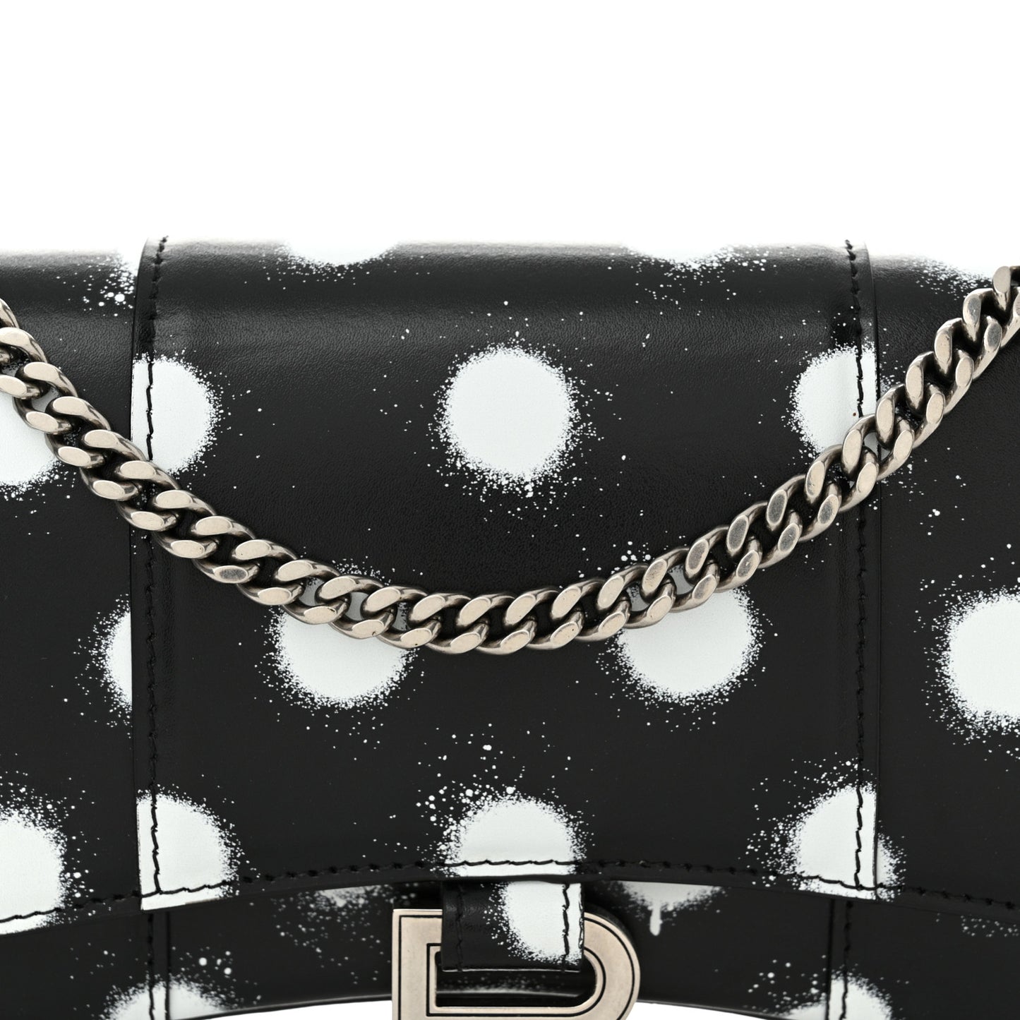 Shiny Box Calfskin Polka Dot Hourglass Chain Bag Black White