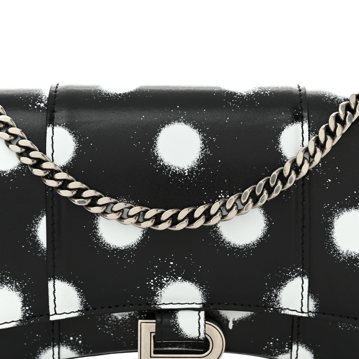Balenciaga Shiny Box Calfskin Polka Dot Hourglass Chain Bag Black White 8 of 12