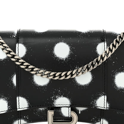 Balenciaga Shiny Box Calfskin Polka Dot Hourglass Chain Bag Black White 8 of 12