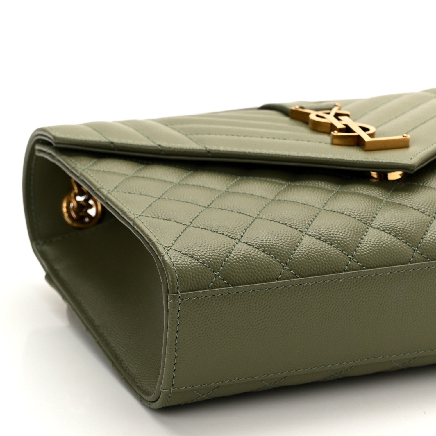 Saint Laurent Grain De Poudre Textured Mixed Matelasse Triquilt Medium Monogram Satchel Light Sage 9 of 10