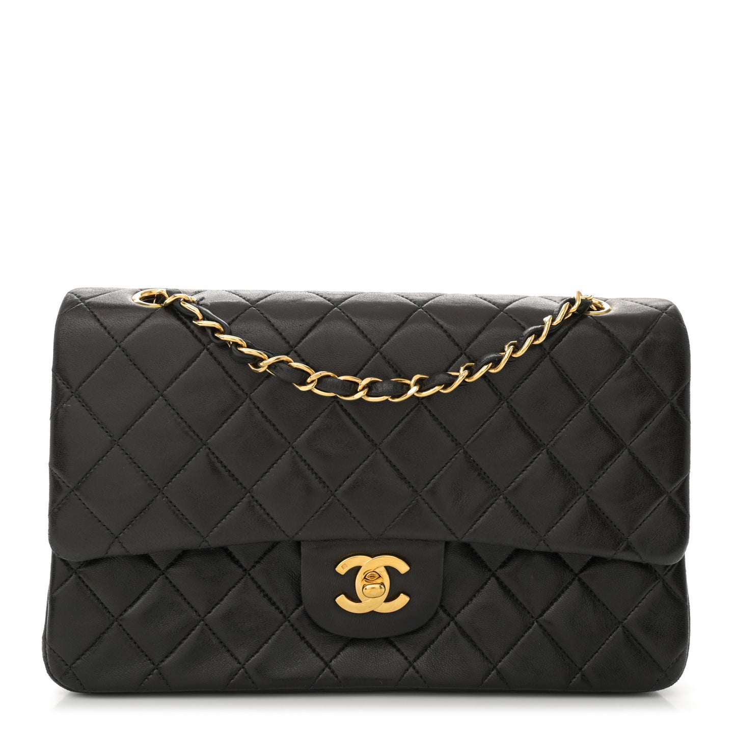 Lambskin Quilted Medium Double Flap Black