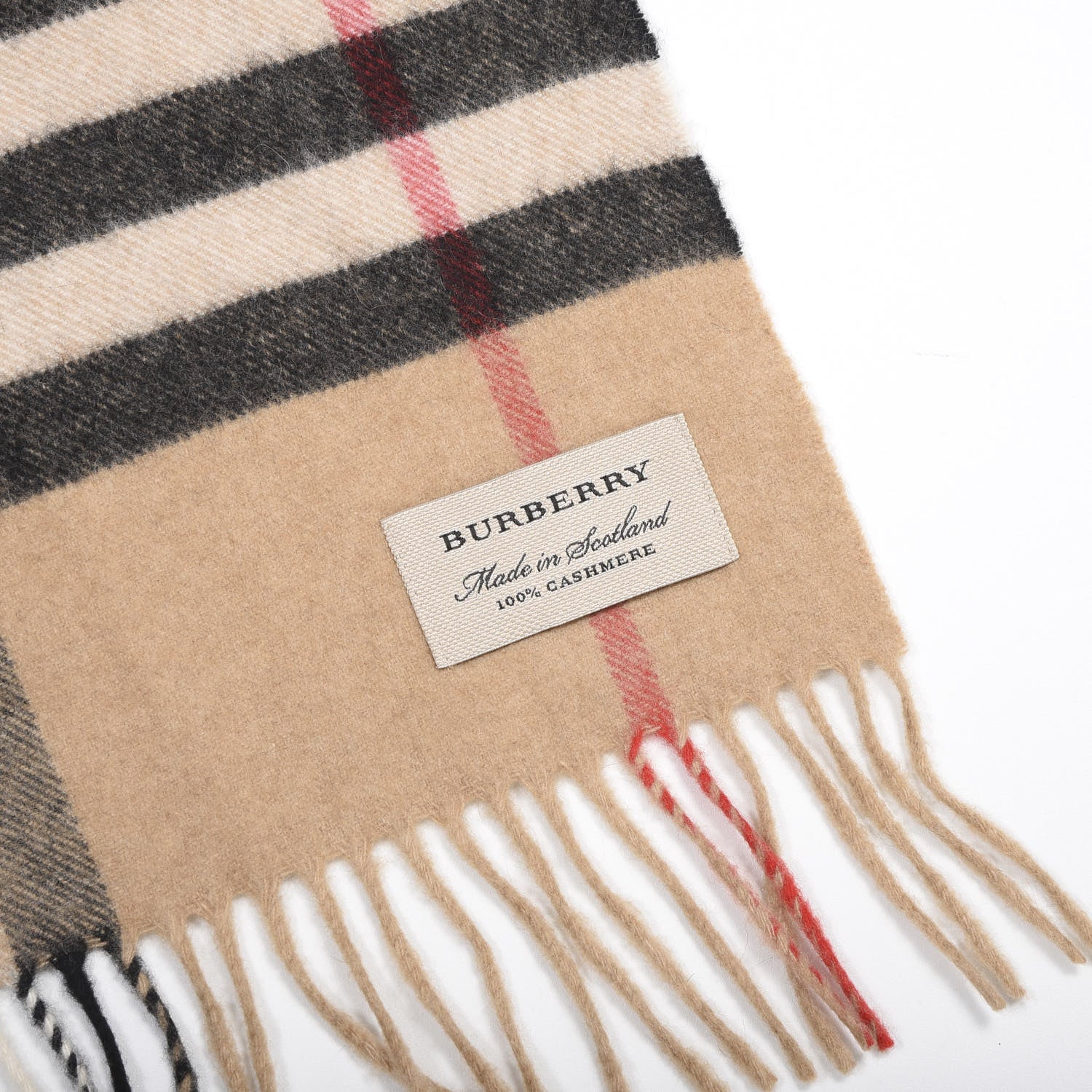 Burberry Cashmere Giant Check Fringe Scarf Camel 2 of 4