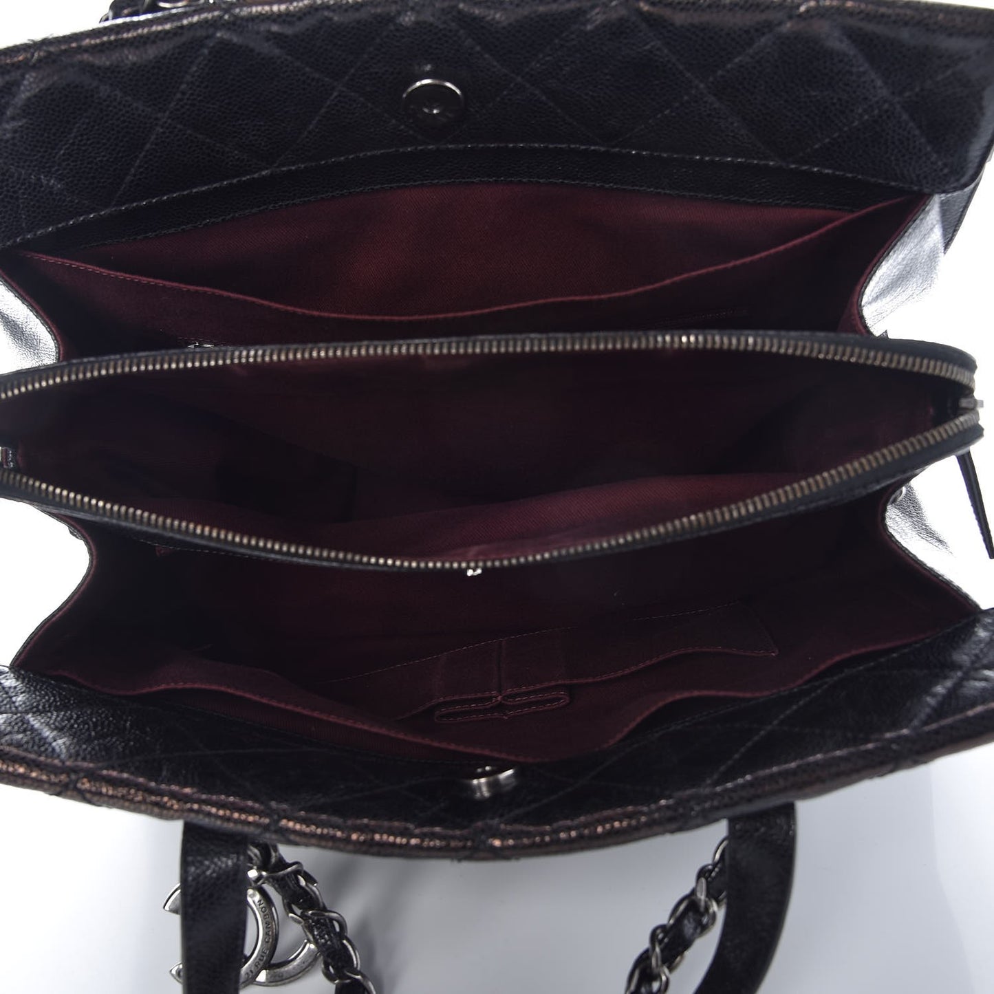 Crumpled Grained Calfskin Quilted CC Crave Tote Black