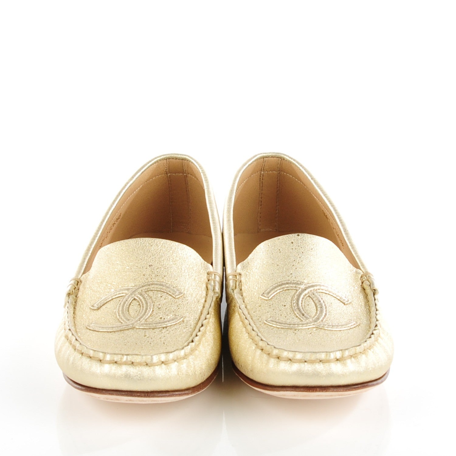 Chanel Metallic Calfskin CC Loafers 35 Gold 4 of 10