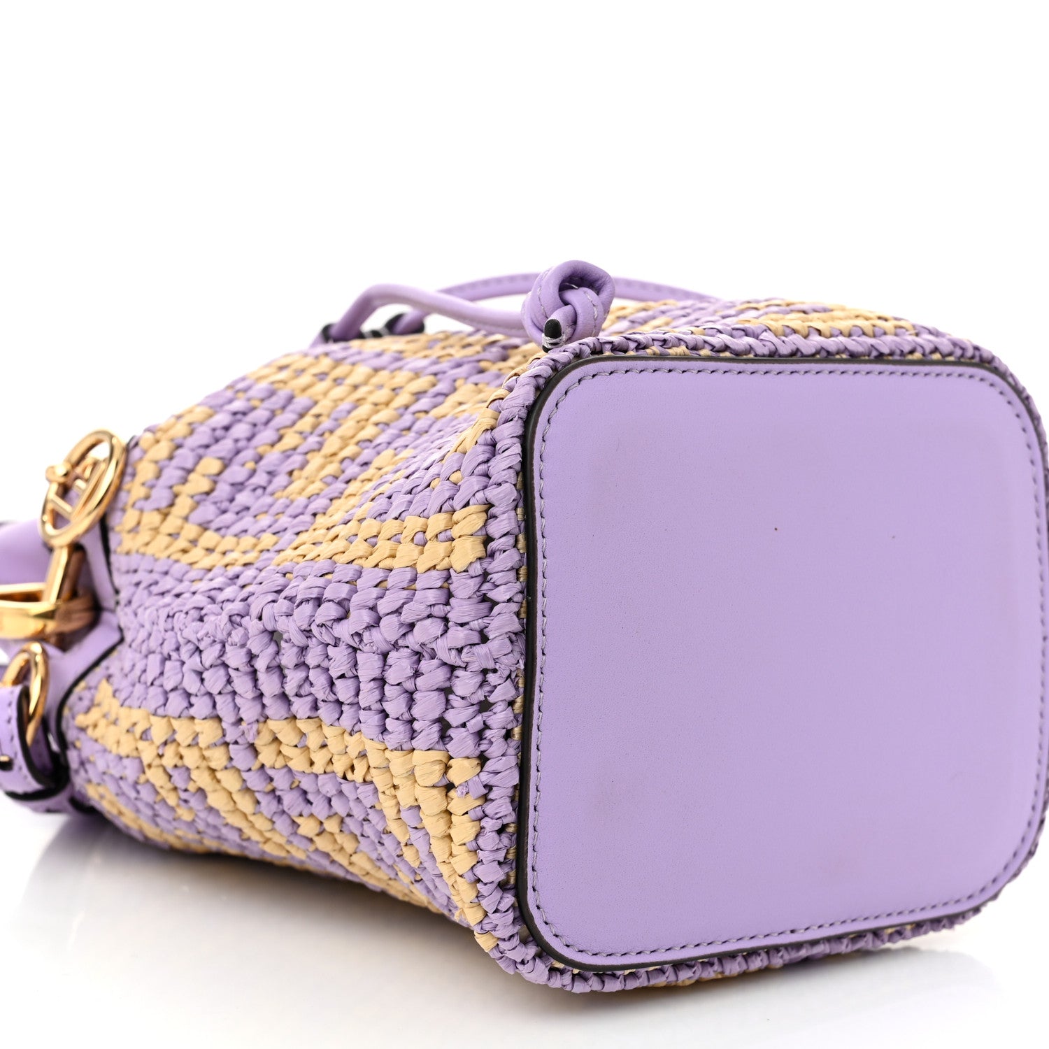 Fendi Raffia Vitello Seta F is Fendi FF Woven Mini Mon Tresor Bucket Bag Anemone Natural 9 of 10