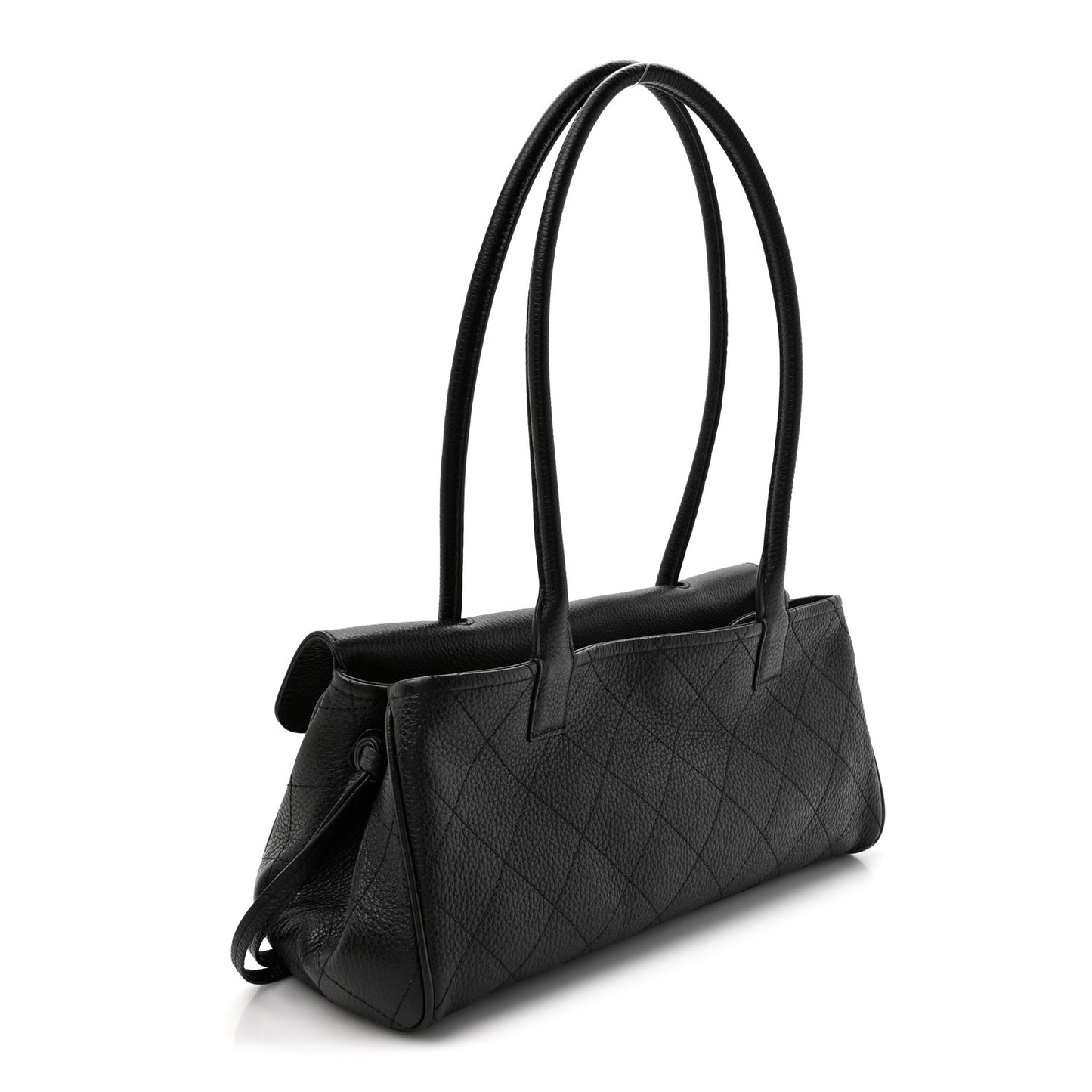 Grained Calfskin Stitched Urban Essentials Small Shopping Bag Black