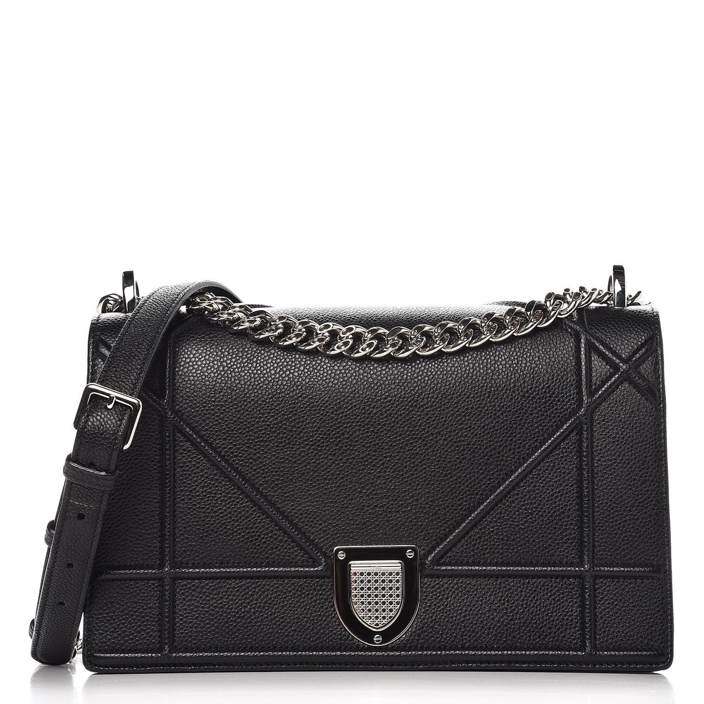 Grained Calfskin Medium Diorama Flap Bag Black