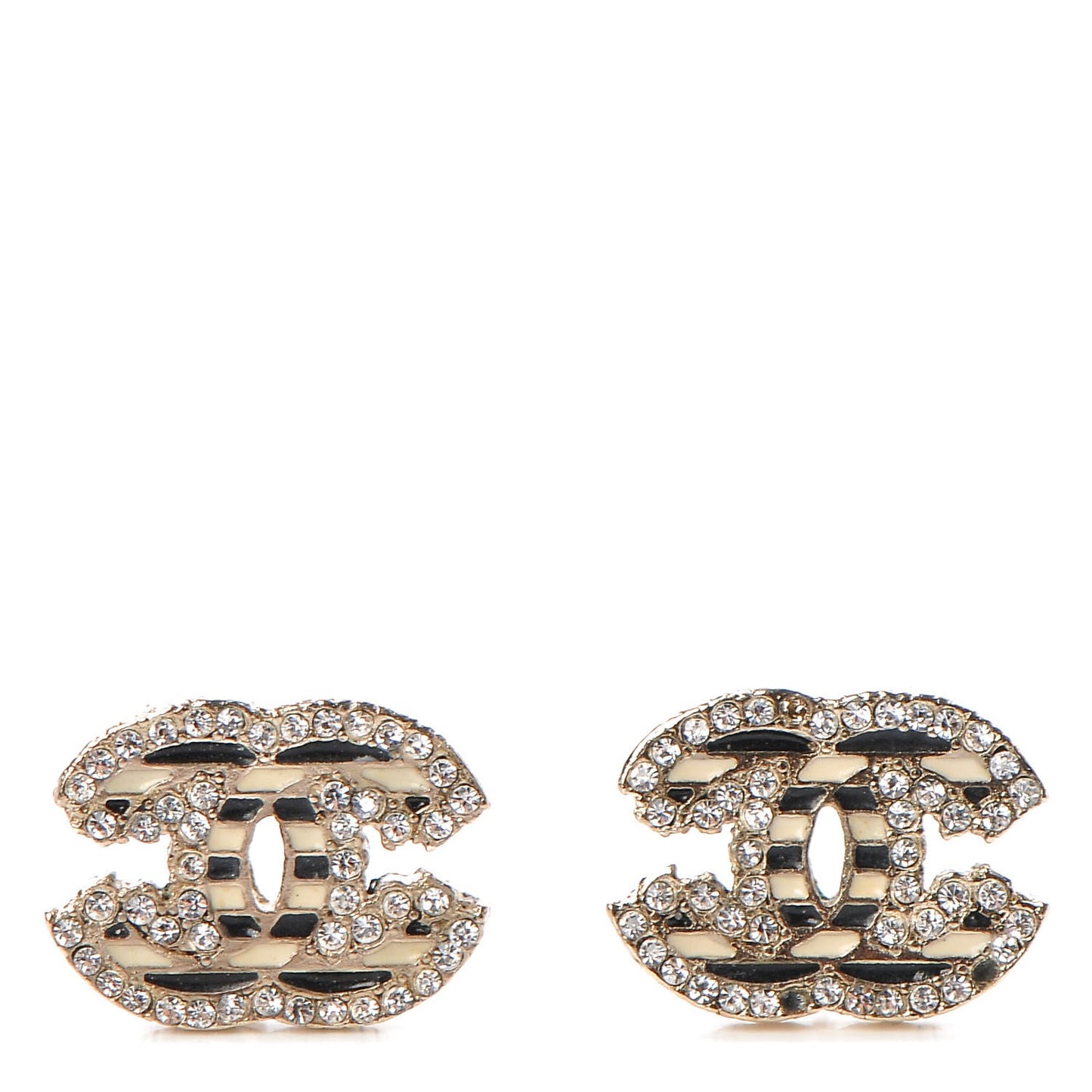Crystal CC Enamel Striped Stud Earrings Gold