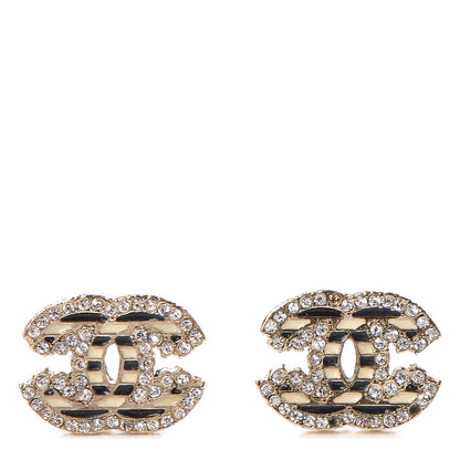 Chanel Crystal CC Enamel Striped Stud Earrings Gold 1 of 6
