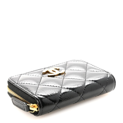 Chanel Shiny Lambskin Quilted Textured CC Zip Coin Purse Black 4 of 8