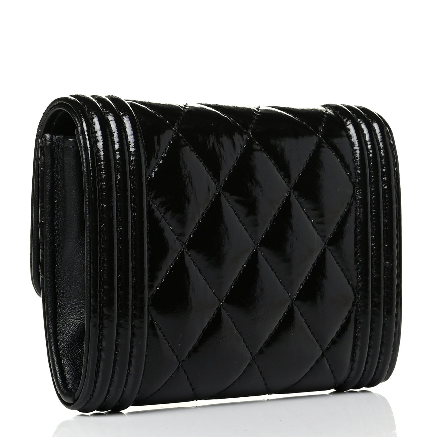 Distressed Patent Quilted Boy Flap Card Holder Wallet Black