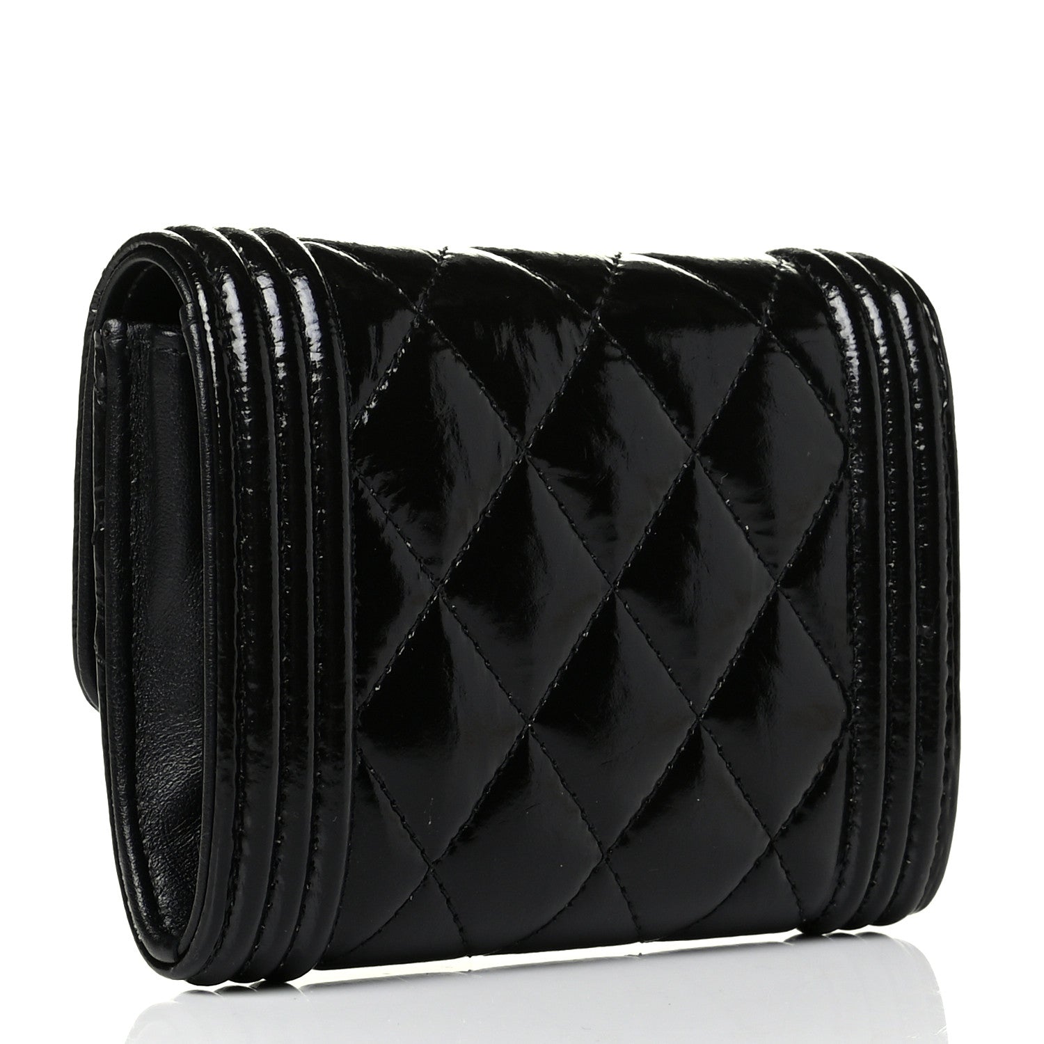 Chanel Distressed Patent Quilted Boy Flap Card Holder Wallet Black 2 of 7