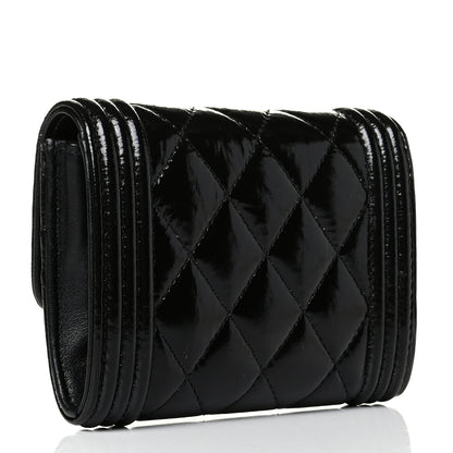 Chanel Distressed Patent Quilted Boy Flap Card Holder Wallet Black 2 of 7