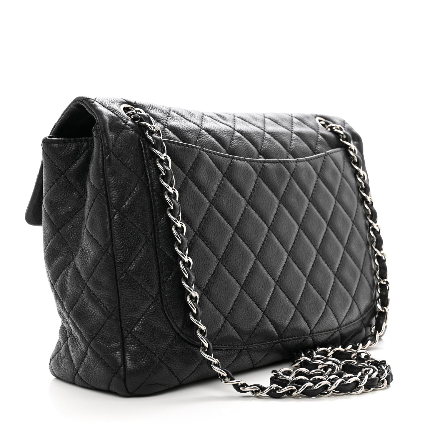 Washed Caviar Quilted Maxi Single Flap Black
