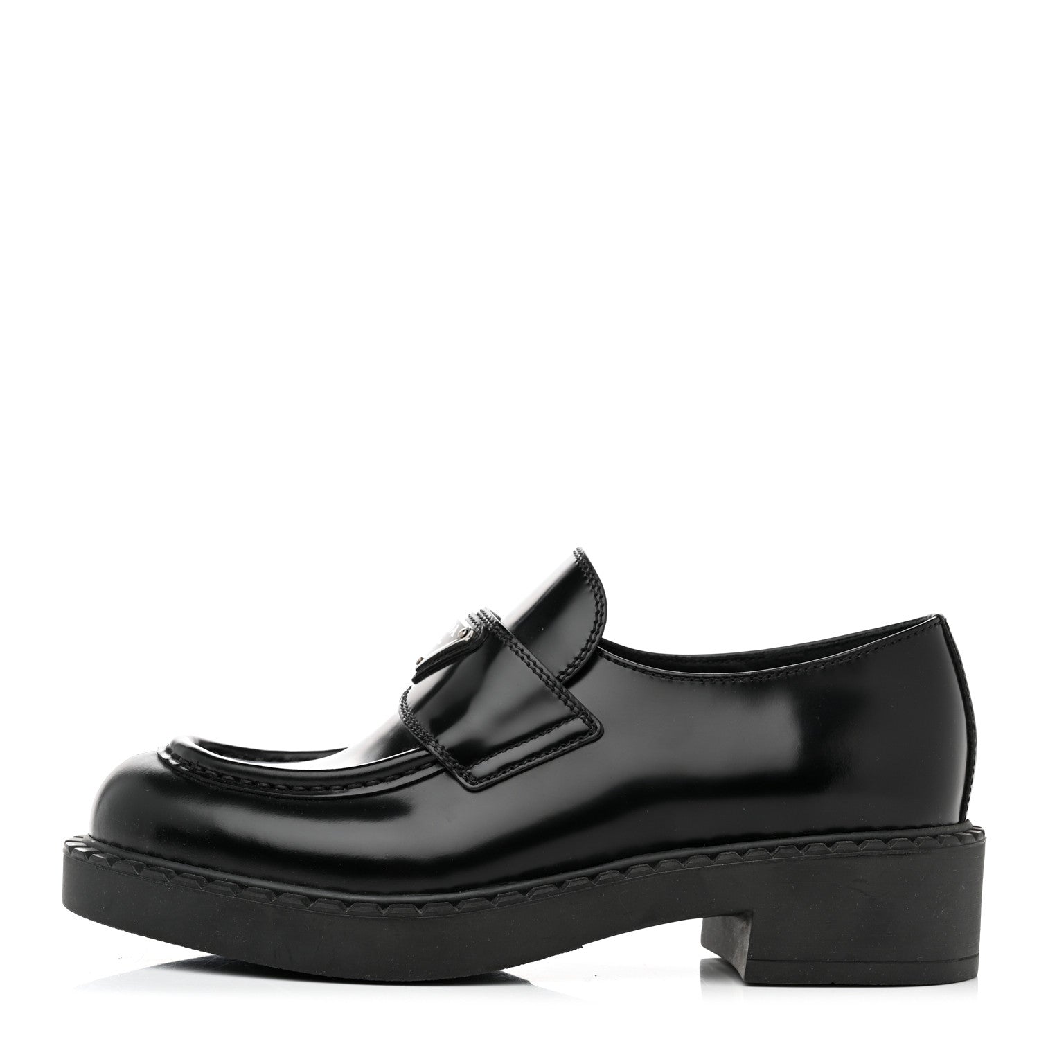 Prada Spazzolato Metal Triangle Logo 50mm Loafers 37 Black 1 of 9