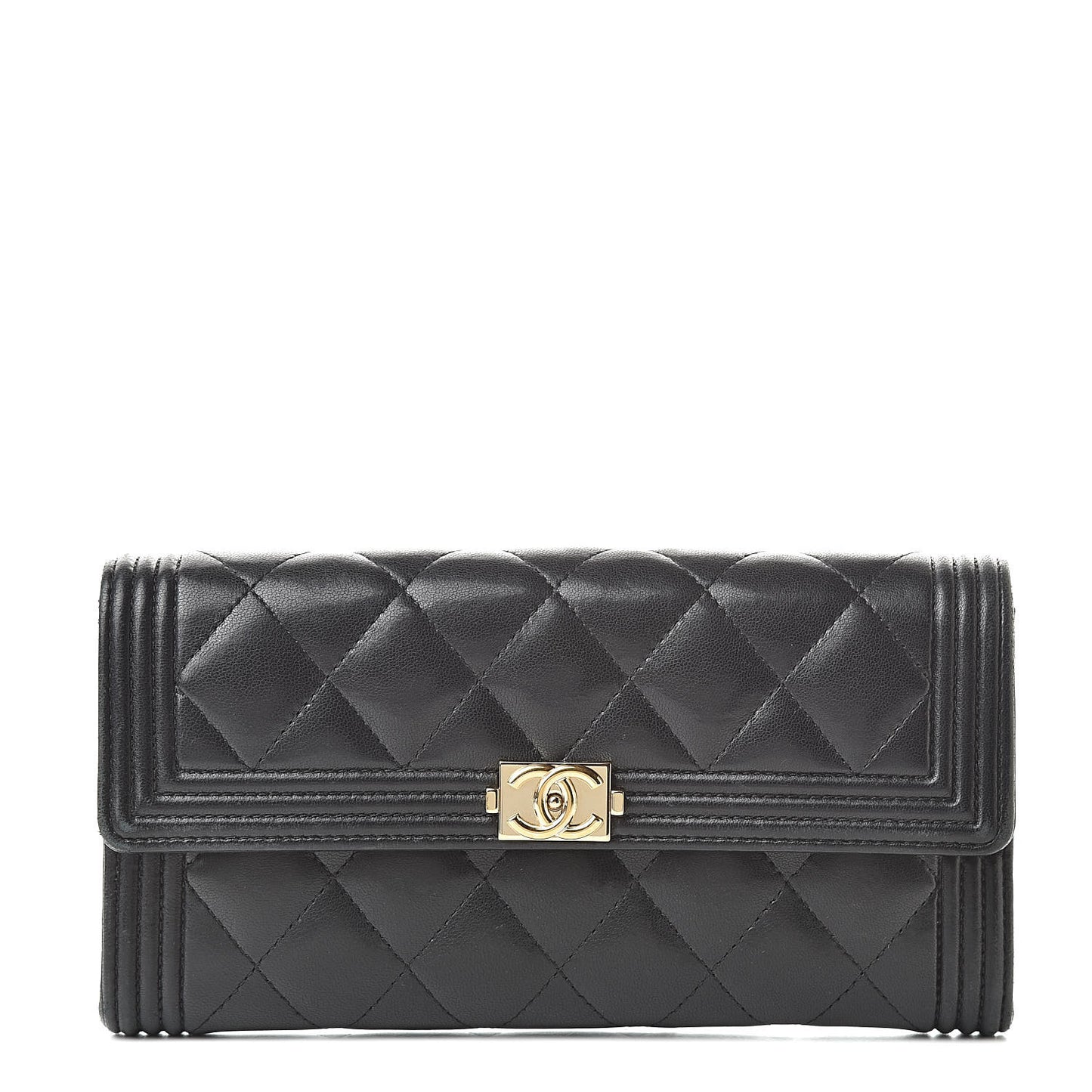Lambskin Quilted Boy Flap Wallet Black