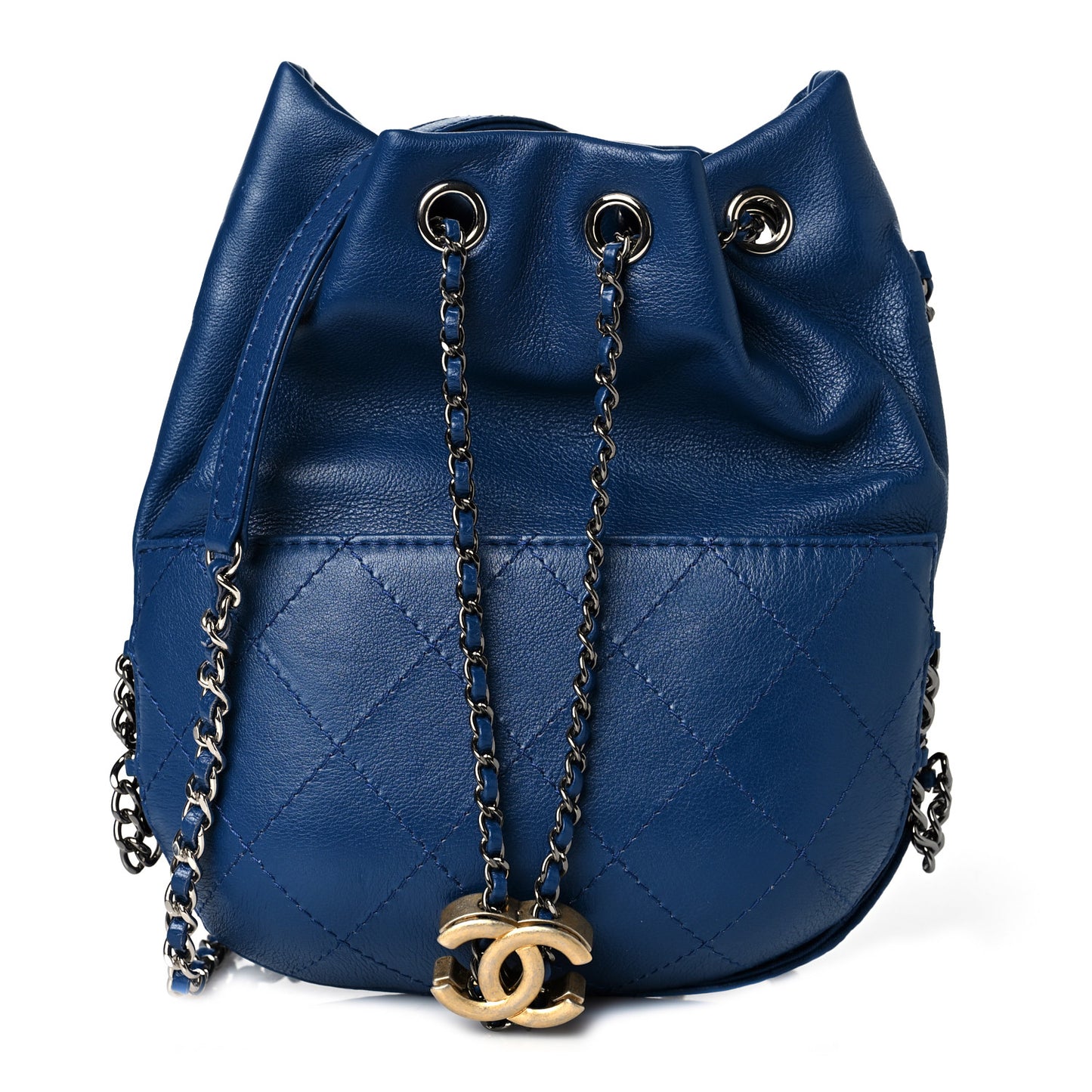Calfskin Quilted Small Gabrielle Bucket Dark Blue