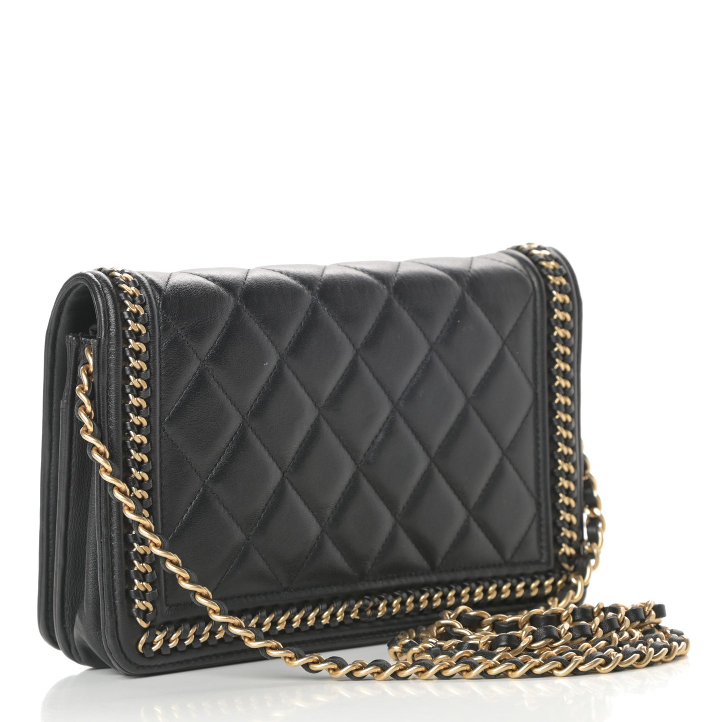 Calfskin Quilted Chain Around Boy Wallet On Chain WOC Black