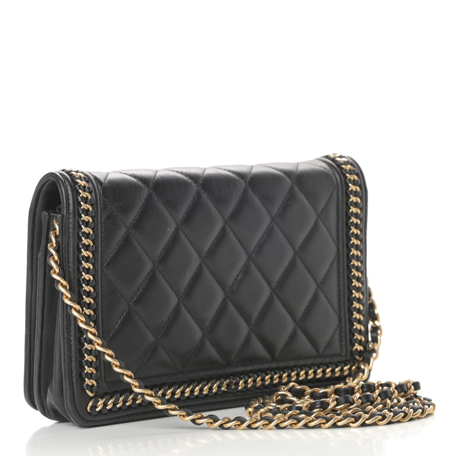 Chanel Calfskin Quilted Chain Around Boy Wallet On Chain WOC Black 3 of 14