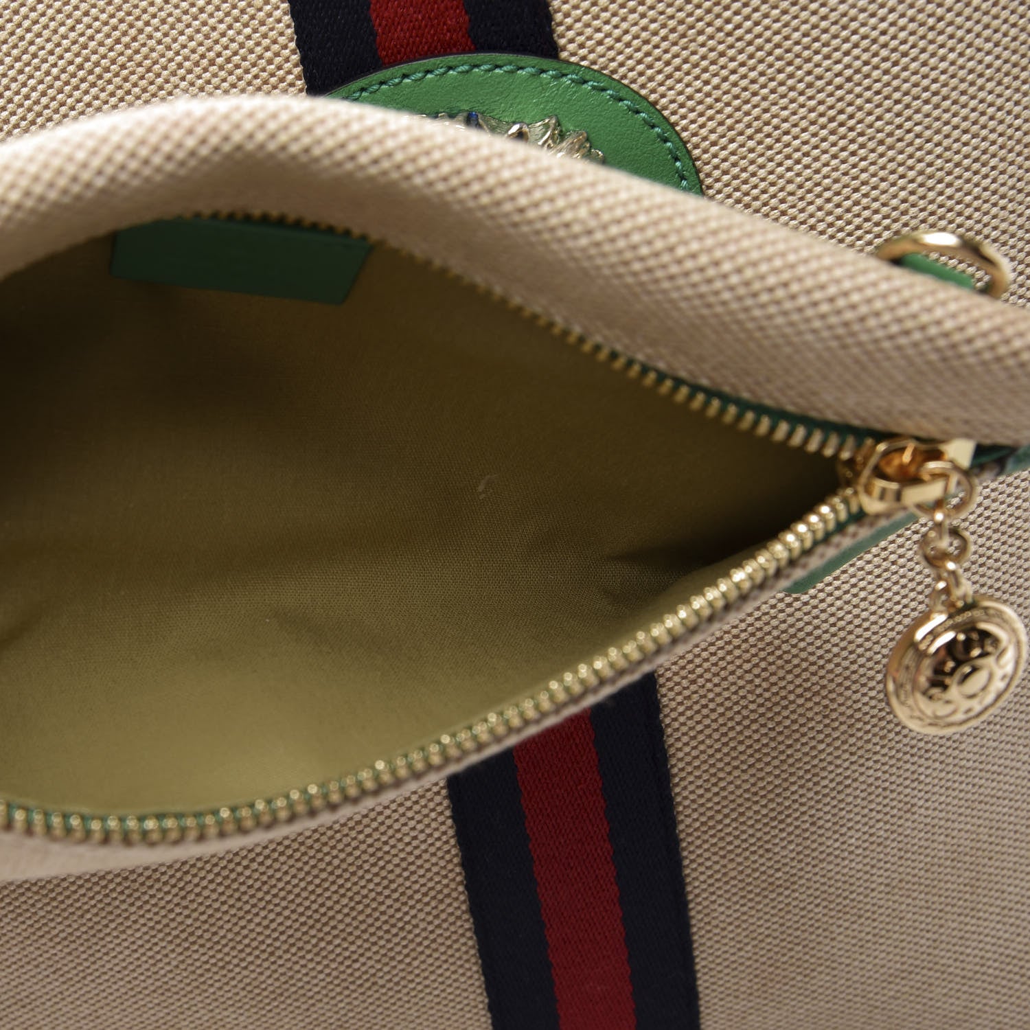 Gucci Canvas Calfskin Large Rajah Chain Tote Beige Green 11 of 12