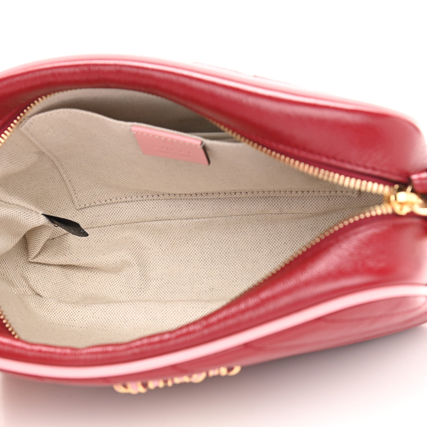 Gucci Azalea Calfskin Enamel Matelasse Diagonal Small Torchon GG Marmont Chain Shoulder Bag New Cherry Red Wild Rose 5 of 10