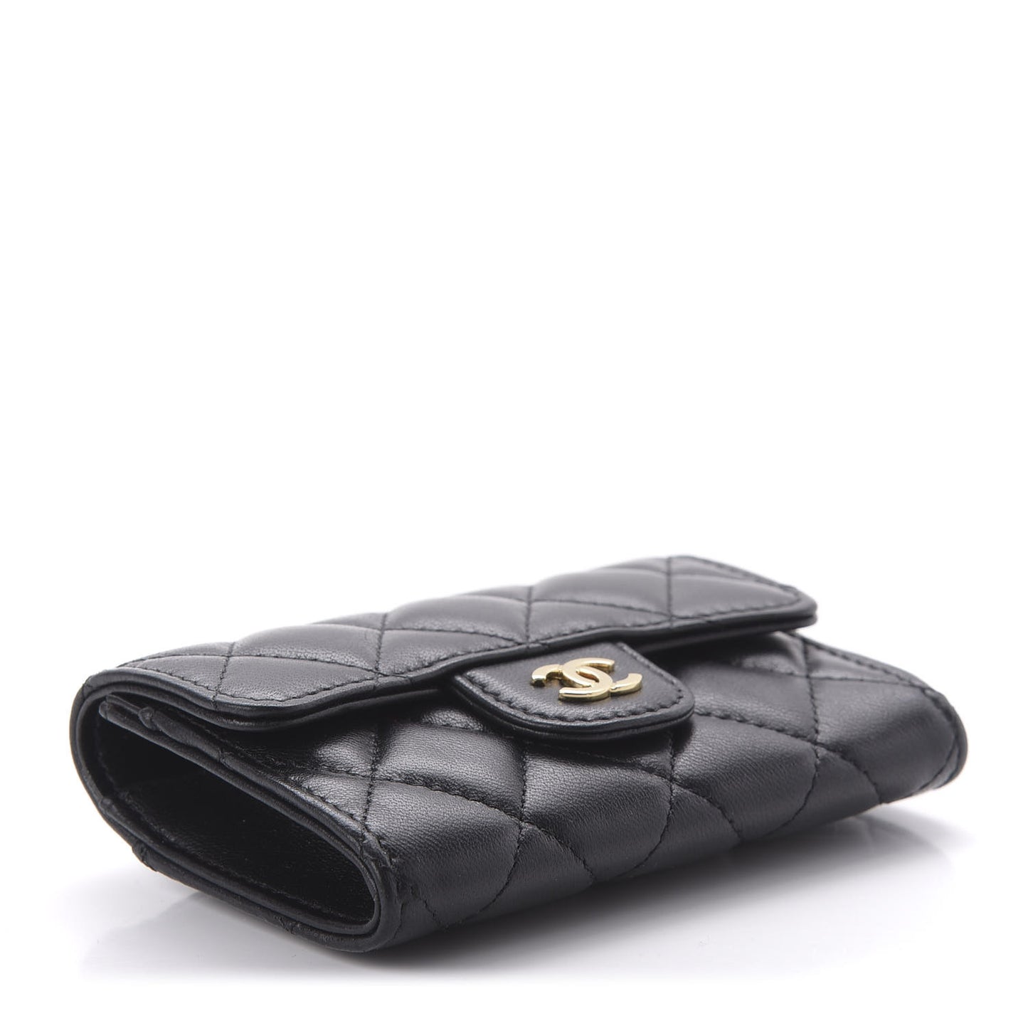 Lambskin Quilted Flap Card Holder Black
