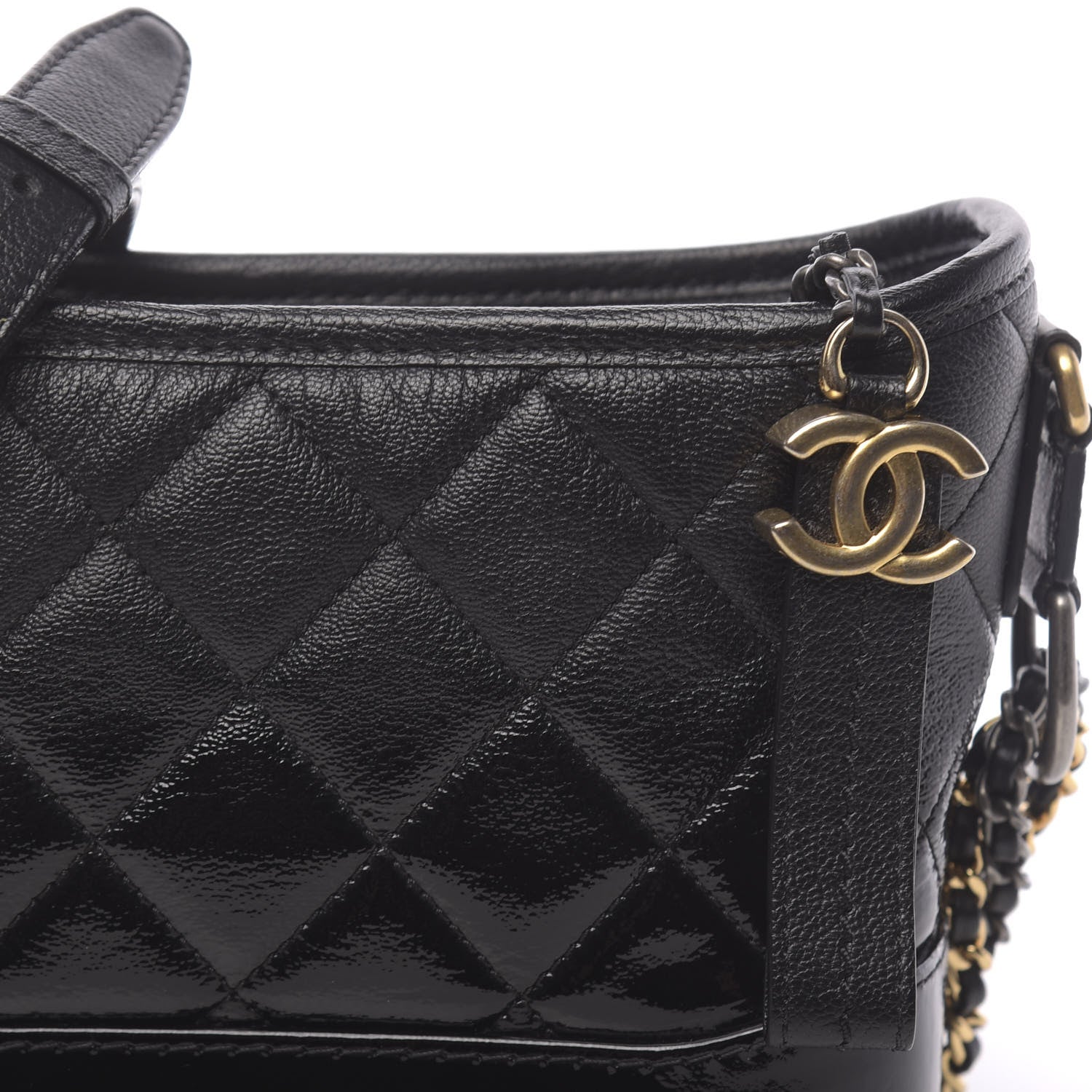 Chanel Patent Goatskin Quilted Small Gabrielle Hobo Black 10 of 12