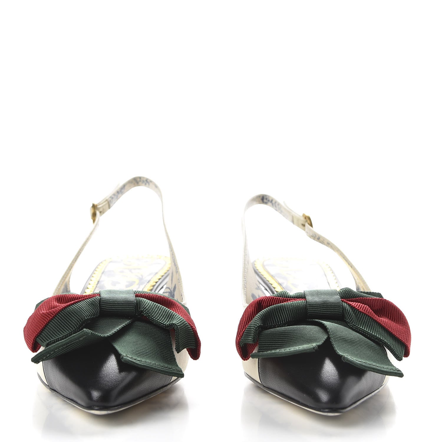 Gucci Malaga Kid Web Bow Jane Low Heel Slingback Pumps 36 Off White 2 of 10