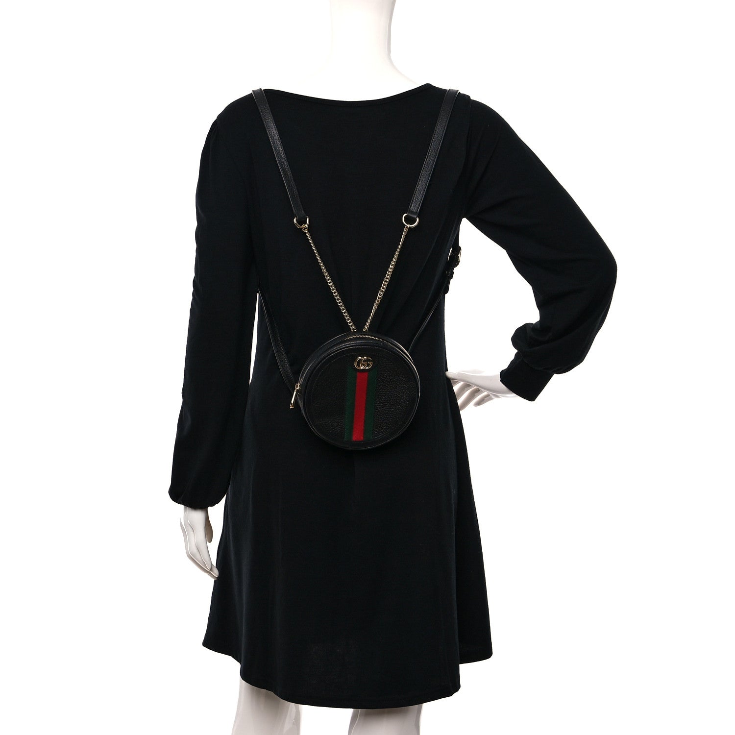Gucci Grained Calfskin Web Mini Ophidia Round Backpack Black 2 of 8