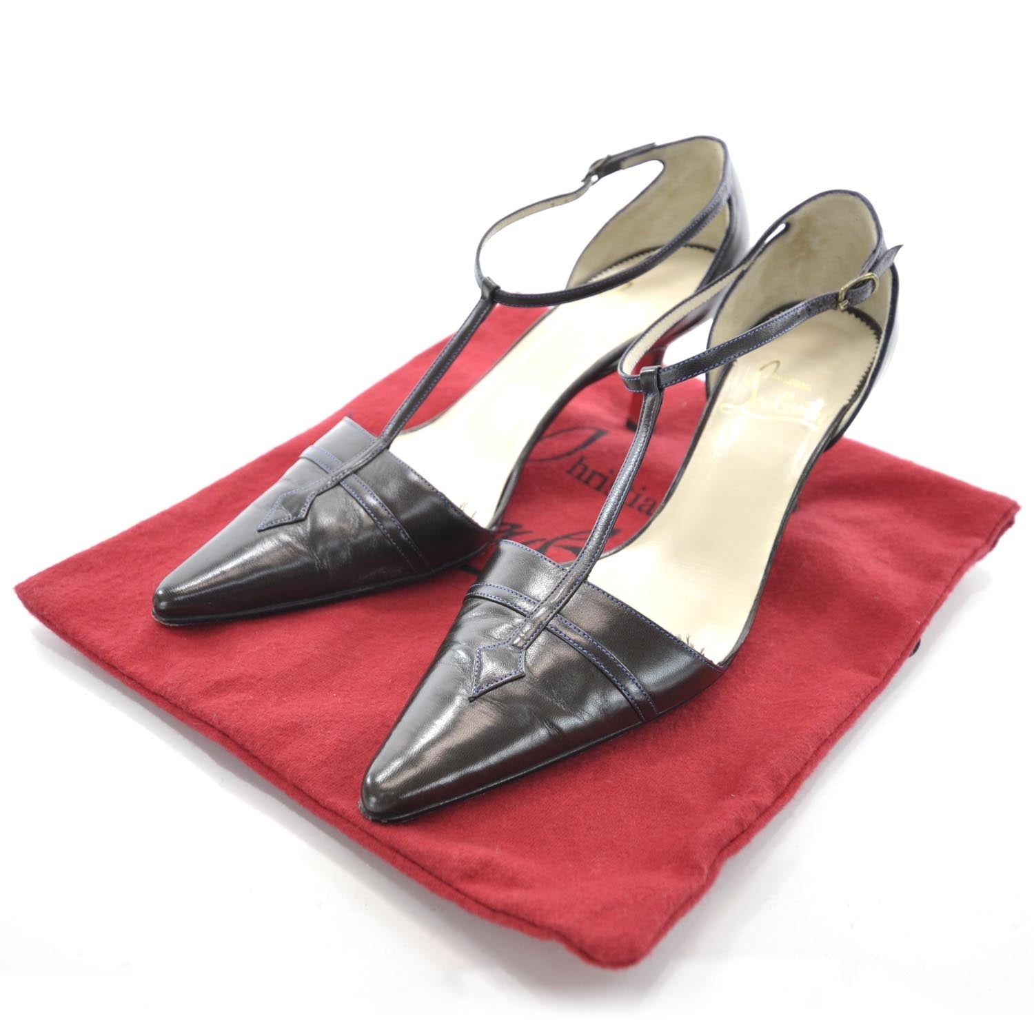 Christian Louboutin Leather Pointy Toe Low Heels 36.5 Brown 3 of 5