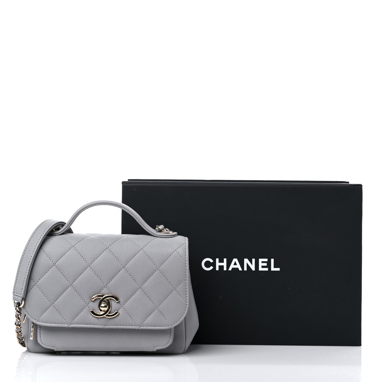 Caviar Quilted Small Business Affinity Flap Grey