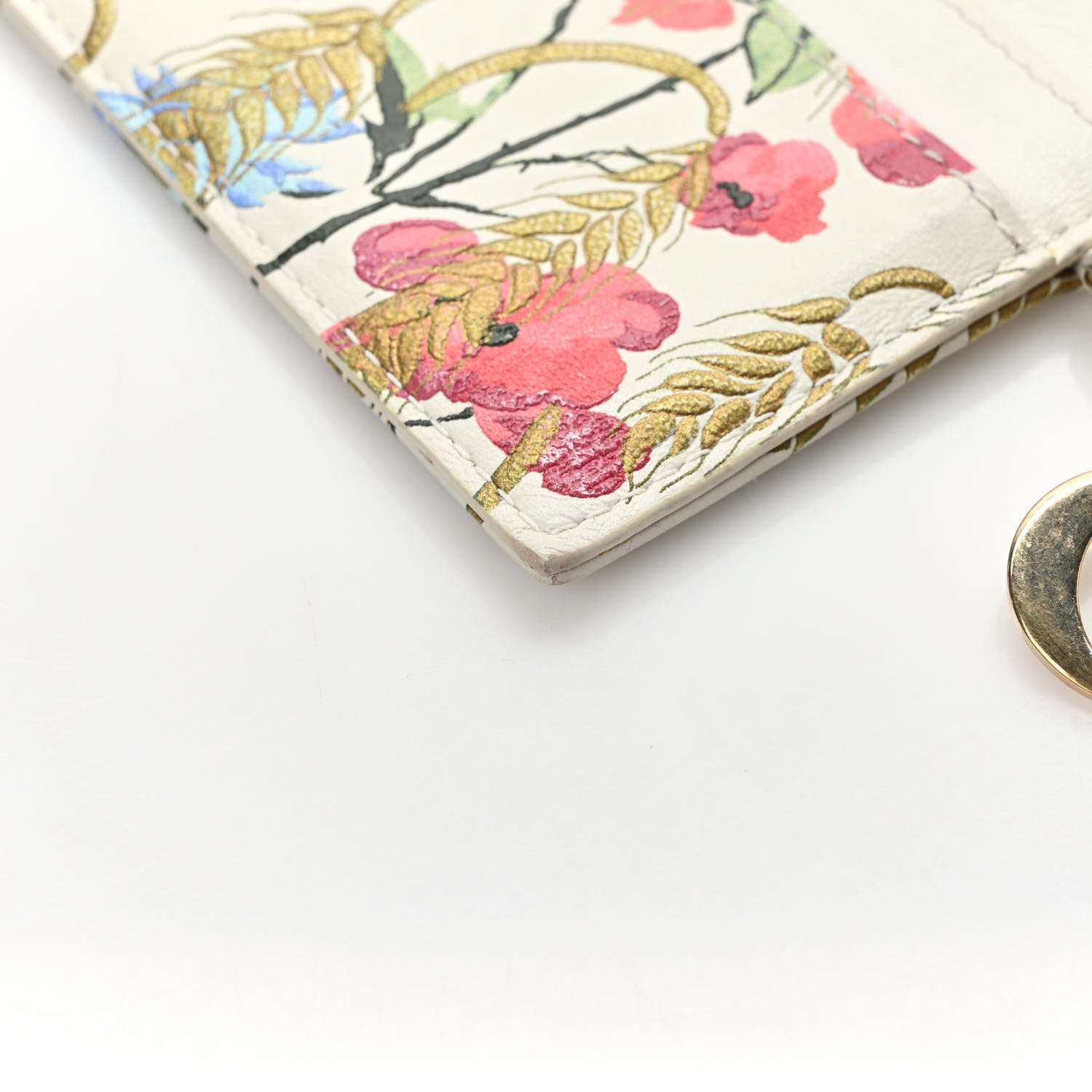 Christian Dior Calfskin Hibiscus Printed Card Holder Beige Multicolor 8 of 8