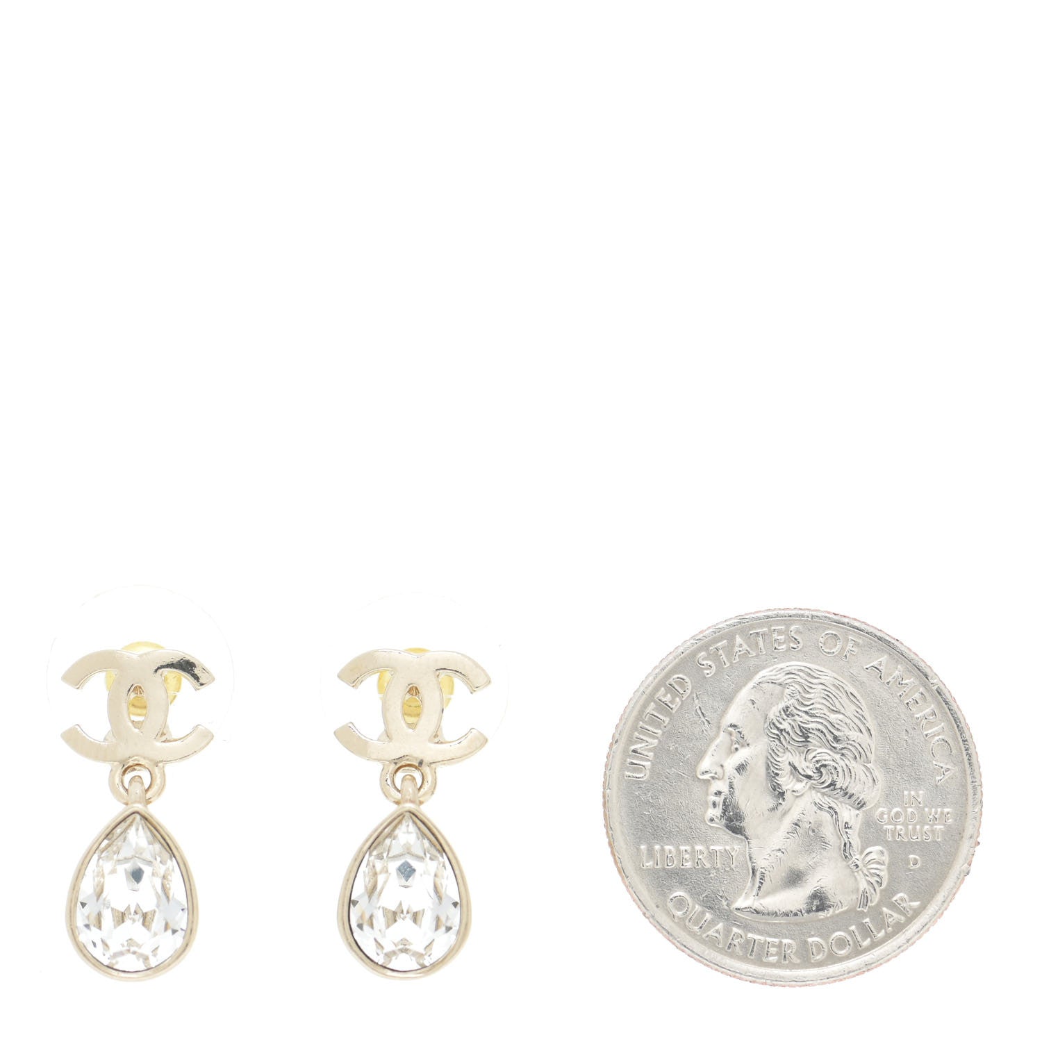 Chanel Crystal CC Tear Drop Earrings Gold 2 of 5