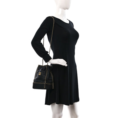 Chanel Calfskin Quilted Chain Bucket Bag Black 2 of 9