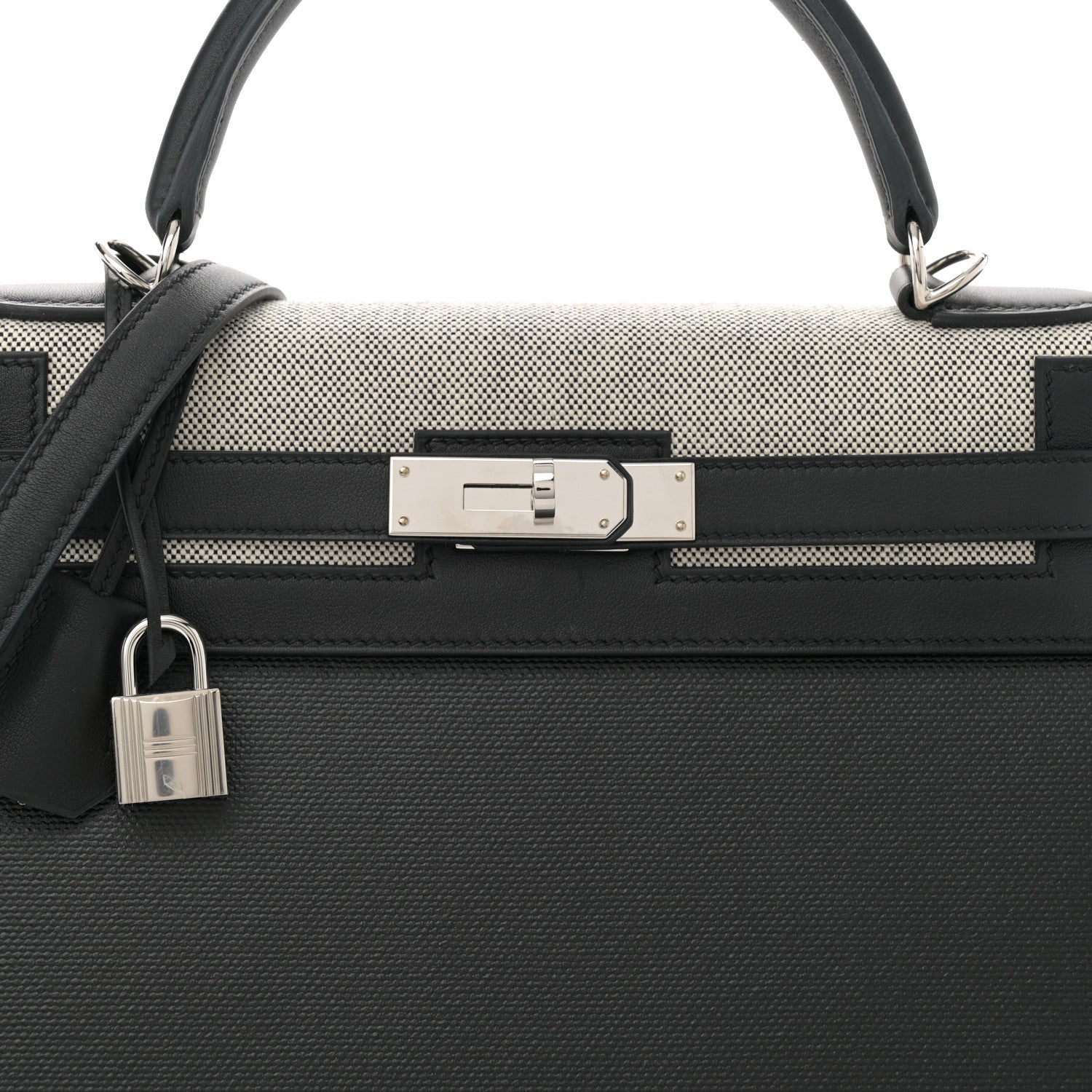 Hermes Berline Toile Swift Kelly Sellier 32 Black Ecru 8 of 12